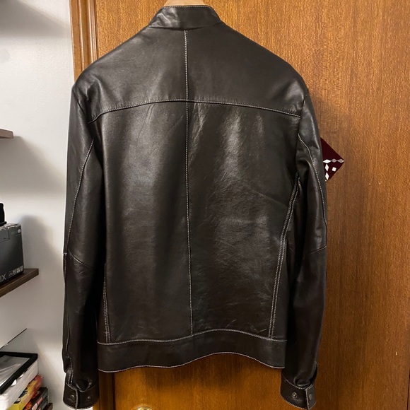 Men’s Brown Leather Moto Jacket - Picture 2 of 9